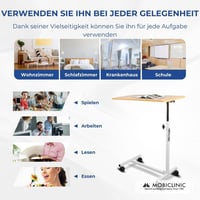 Mobiclinic Meseta podesivi stol za krevet s kotačima, bijelo-smeđi, 72x40x76 cm, za odrasle i starije osobe, lagan i prenosiv stol 4