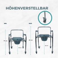 Mobiclinic Muelle összecsukható toaletszék WC-szék levehető vödörrel, fékes kerekekkel, csúszásgátló lábakkal, karfával, acél, max. 100 kg 3