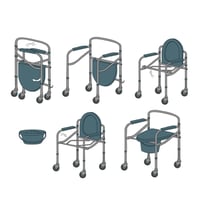 Mobiclinic Muelle összecsukható toaletszék WC-szék levehető vödörrel, fékes kerekekkel, csúszásgátló lábakkal, karfával, acél, max. 100 kg 7