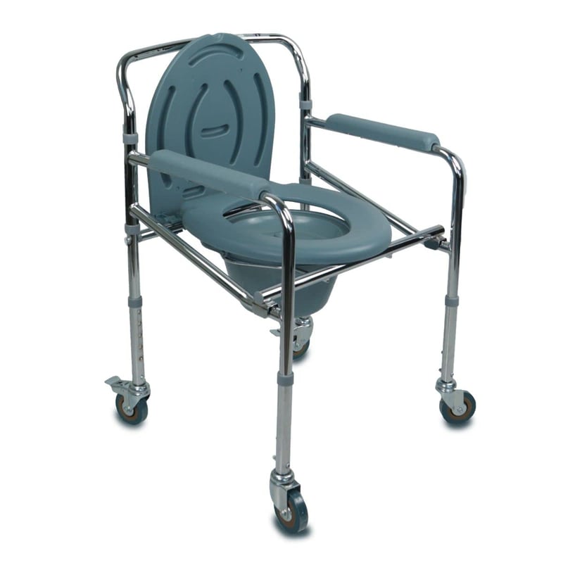 Mobiclinic Muelle összecsukható toaletszék WC-szék levehető vödörrel, fékes kerekekkel, csúszásgátló lábakkal, karfával, acél, max. 100 kg