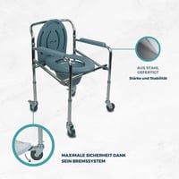 Mobiclinic Muelle összecsukható toaletszék WC-szék levehető vödörrel, fékes kerekekkel, csúszásgátló lábakkal, karfával, acél, max. 100 kg 5