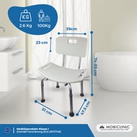 Mobiclinic Olivo stolica za tuširanje s naslonom, podesiva visina 73-89 cm, aluminij i PVC, sjedalo u obliku slova U, protuklizna, maks. 100 kg 2