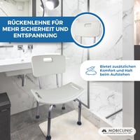 Mobiclinic Olivo stolica za tuširanje s naslonom, podesiva visina 73-89 cm, aluminij i PVC, sjedalo u obliku slova U, protuklizna, maks. 100 kg 7