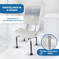 Mobiclinic Olivo stolica za tuširanje s naslonom, podesiva visina 73-89 cm, aluminij i PVC, sjedalo u obliku slova U, protuklizna, maks. 100 kg 5