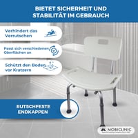 Mobiclinic Olivo stolica za tuširanje s naslonom, podesiva visina 73-89 cm, aluminij i PVC, sjedalo u obliku slova U, protuklizna, maks. 100 kg 6