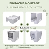 Mobiclinic Pets XXL kućica za mačke s krovom i ladicom, dvostruki ulaz, rešetka, lopatica uključena, bijela, 51x37,5x38 cm, sklopiva 4