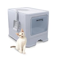 Mobiclinic Pets XXL kućica za mačke s krovom i ladicom, dvostruki ulaz, rešetka, lopatica uključena, bijela, 51x37,5x38 cm, sklopiva 1