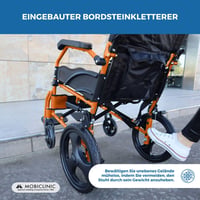 Mobiclinic Piramide összecsukható tranzit kerekesszék lábtartóval, háttámlával és karfával, 41 cm ülésszélesség, alumínium váz, narancssárga 6