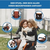 Mobiclinic Piramide összecsukható tranzit kerekesszék lábtartóval, háttámlával és karfával, 41 cm ülésszélesség, alumínium váz, narancssárga 3