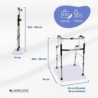 Skladací chodúľka Mobiclinic Pórtico, výškovo nastaviteľná, ergonomické rukoväte, protišmyková, ľahký hliník, sivá, max. 100 kg 2