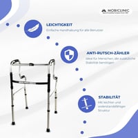 Skladací chodúľka Mobiclinic Pórtico, výškovo nastaviteľná, ergonomické rukoväte, protišmyková, ľahký hliník, sivá, max. 100 kg 8