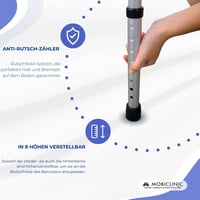 Skladací chodúľka Mobiclinic Pórtico, výškovo nastaviteľná, ergonomické rukoväte, protišmyková, ľahký hliník, sivá, max. 100 kg 9