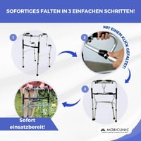 Skladací chodúľka Mobiclinic Pórtico, výškovo nastaviteľná, ergonomické rukoväte, protišmyková, ľahký hliník, sivá, max. 100 kg 4