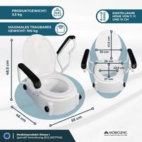 Nástavec na WC Mobiclinic Tajo s výklopnými opierkami, 19 cm, 3 výškové úrovne, sklopný, s vekom, pre seniorov a imobilných pacientov, biely 2