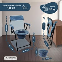 Mobiclinic Timon toaletné kreslo skladacie, výškovo nastaviteľné, ergonomické sedadlo, polstrované opierky na ruky, protišmykové nožičky, prenosná toaleta 2