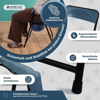 Mobiclinic Timon toaletné kreslo skladacie, výškovo nastaviteľné, ergonomické sedadlo, polstrované opierky na ruky, protišmykové nožičky, prenosná toaleta 4