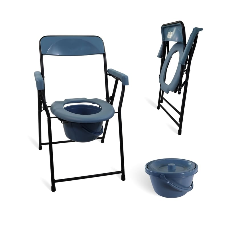 Mobiclinic Timon toaletné kreslo skladacie, výškovo nastaviteľné, ergonomické sedadlo, polstrované opierky na ruky, protišmykové nožičky, prenosná toaleta
