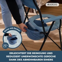 Mobiclinic Timon toaletné kreslo skladacie, výškovo nastaviteľné, ergonomické sedadlo, polstrované opierky na ruky, protišmykové nožičky, prenosná toaleta 7