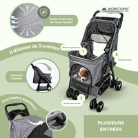 Skladací kočík pre psov Mobiclinic Zuma pre malé a staršie psy, do 15 kg, 360° otočné kolesá s brzdou, XXL košík, 3 okná, držiak na pohár, sivý 4