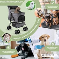 Skladací kočík pre psov Mobiclinic Zuma pre malé a staršie psy, do 15 kg, 360° otočné kolesá s brzdou, XXL košík, 3 okná, držiak na pohár, sivý 7