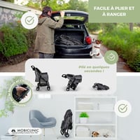 Skladací kočík pre psov Mobiclinic Zuma pre malé a staršie psy, do 15 kg, 360° otočné kolesá s brzdou, XXL košík, 3 okná, držiak na pohár, sivý 6