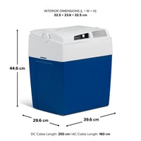 Elektrická chladiaca taška Mobicool ME27, 26 l, modrá, 12 V a 230 V, do auta, na kempovanie, na loď, ľahká, prenosná, režim Eco/Max, priehradka na kábel 4
