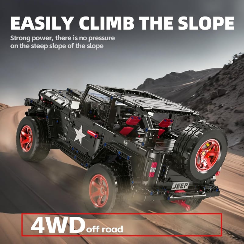 MOCBROPCS RC Off-Road Wrangler Black Warrior 1/8 Építőkészlet LED Fénnyel 2.4G Távirányítós Terepjáró
