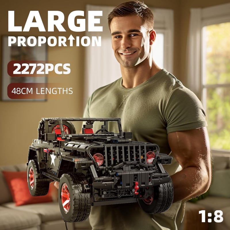 MOCBROPCS RC Off-Road Wrangler Black Warrior 1/8 Építőkészlet LED Fénnyel 2.4G Távirányítós Terepjáró