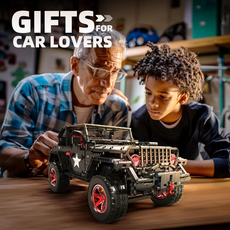 MOCBROPCS RC Off-Road Wrangler Black Warrior 1/8 Építőkészlet LED Fénnyel 2.4G Távirányítós Terepjáró