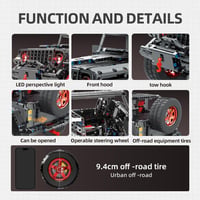 MOCBROPCS RC Off-Road Wrangler Black Warrior 1/8 Építőkészlet LED Fénnyel 2.4G Távirányítós Terepjáró 5