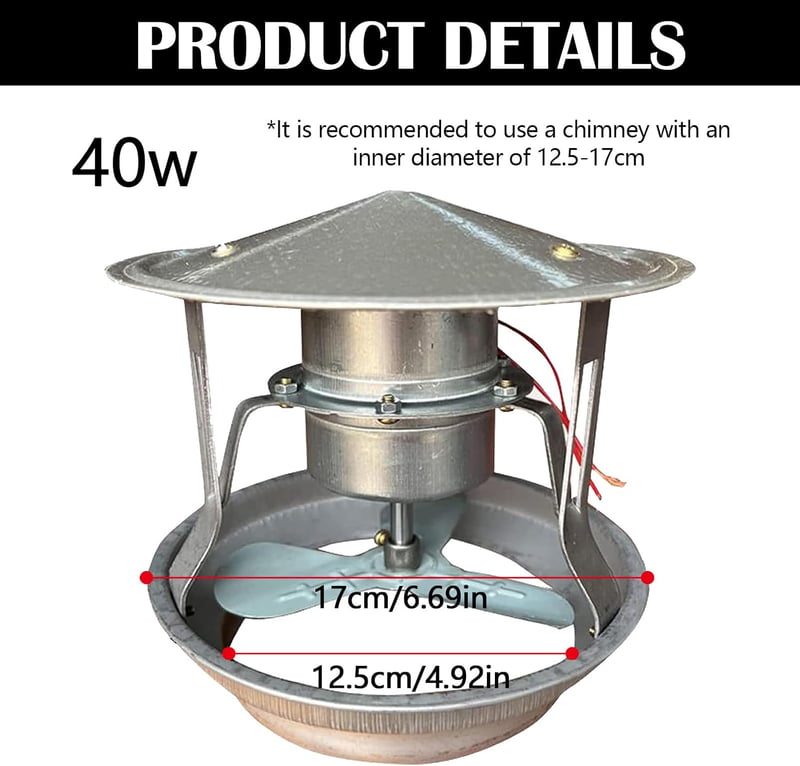 Mocoli 40 W kémény elszívó ventilátor, füstelszívó kipufogócső ventilátor 12,5–17 cm, csendes kéményszellőzés