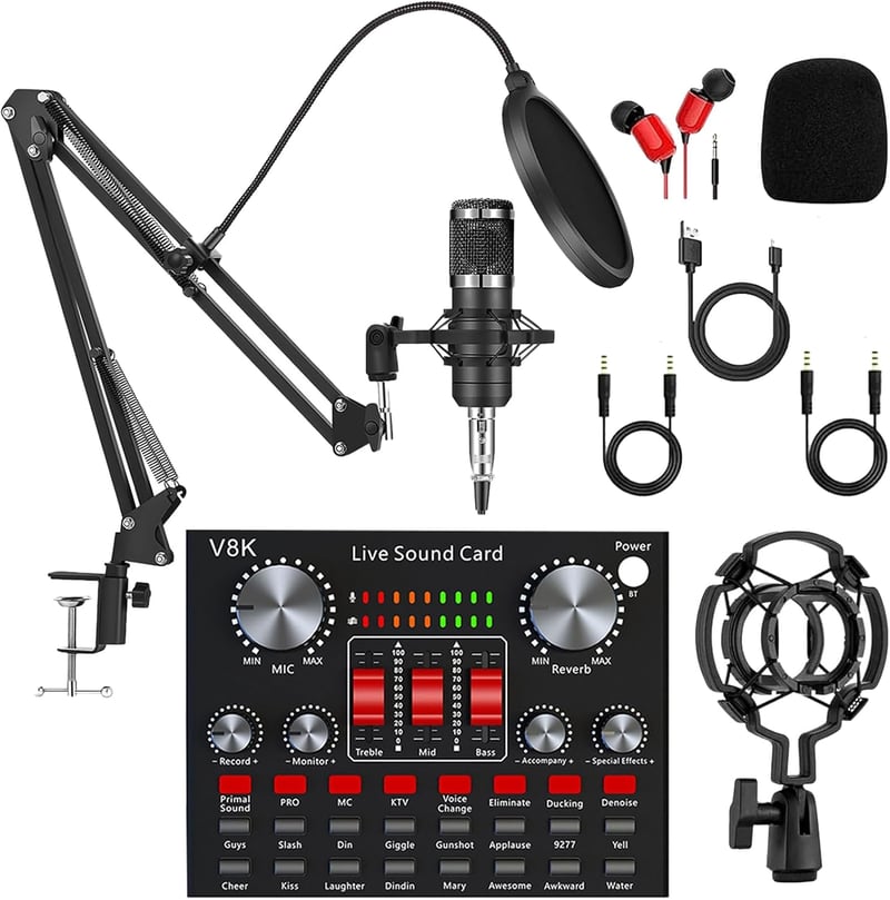 Mocoli Podcast mikrofon szett BM-800 stúdió mikrofon asztali hangkártyával, élő hang interfész YouTube TikTok felvételhez