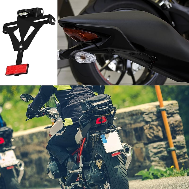 Mocoli Univerzális motor rendszámtartó hátsó lámpával és piros fényvisszaverővel fekete vázhoz, legtöbb motor modellhez