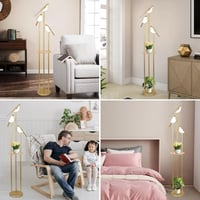 Modern Állólámpa 3 Állítható LED Madár Lámpával, Polcokkal és Asztallal - Arany Padlólámpa Nappaliba, Hálószobába - Mid Century Álló Világít 8