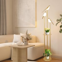 Modern Állólámpa 3 Állítható LED Madár Lámpával, Polcokkal és Asztallal - Arany Padlólámpa Nappaliba, Hálószobába - Mid Century Álló Világít 9