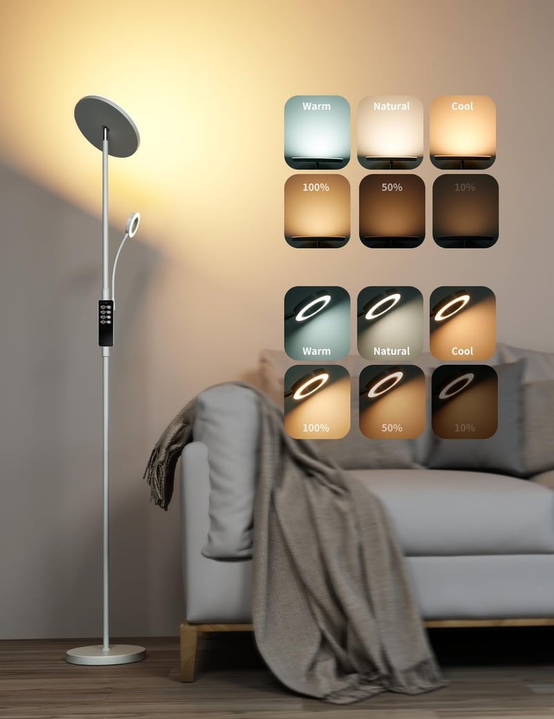 Modlicht 35W LED Állólámpa Szürke - 4200LM Dimmelhető Olvasólámpa Távirányítóval, 3000-6000K Színhőmérséklet, Érintésvezérlés, Nappali és Há