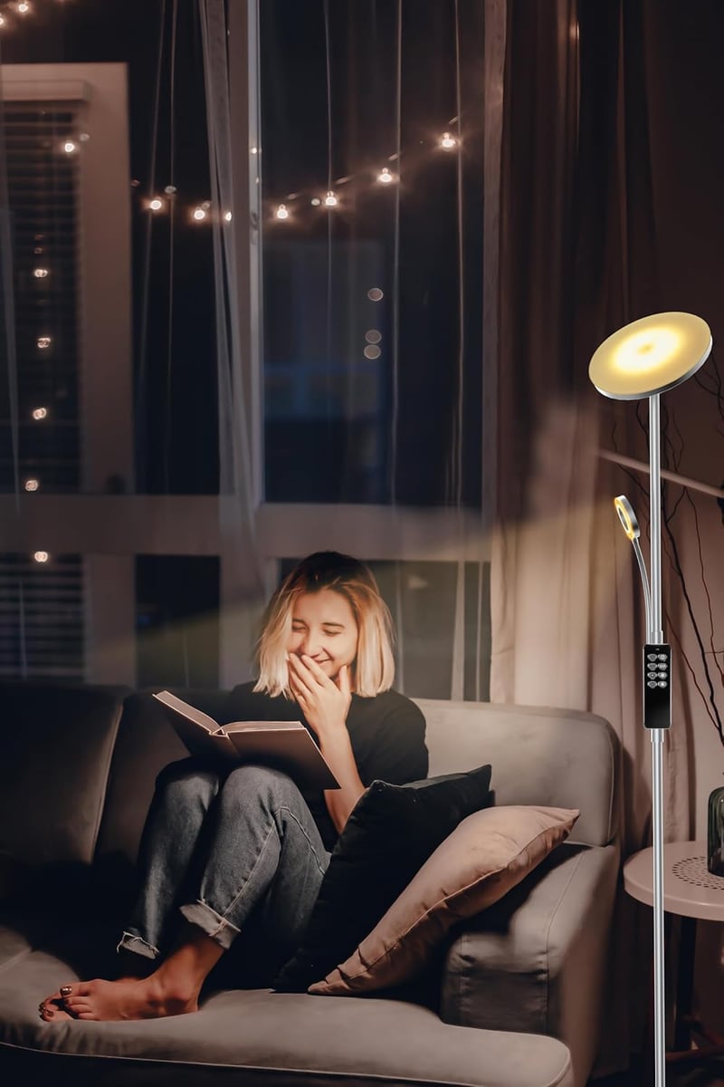 Modlicht 35W LED Állólámpa Szürke - 4200LM Dimmelhető Olvasólámpa Távirányítóval, 3000-6000K Színhőmérséklet, Érintésvezérlés, Nappali és Há