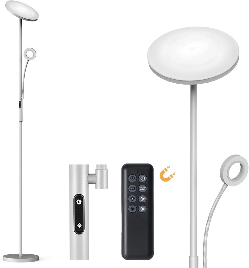 Modlicht 35W LED Állólámpa Szürke - 4200LM Dimmelhető Olvasólámpa Távirányítóval, 3000-6000K Színhőmérséklet, Érintésvezérlés, Nappali és Há