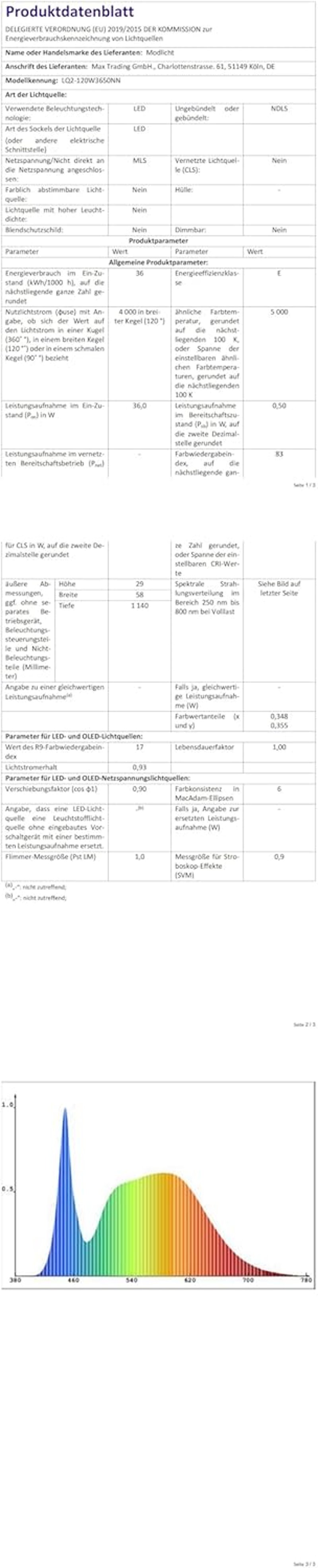 Modlicht LED fürdőszobai lámpa 120cm 36W 5000K vízálló IP65 fehér