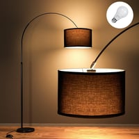 Modlicht vintage ívlámpa állólámpa fekete textil búrával 33 cm, LED E27, lábkapcsolóval hálószobába és hotelbe 1