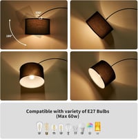 Modlicht vintage ívlámpa állólámpa fekete textil búrával 33 cm, LED E27, lábkapcsolóval hálószobába és hotelbe 5