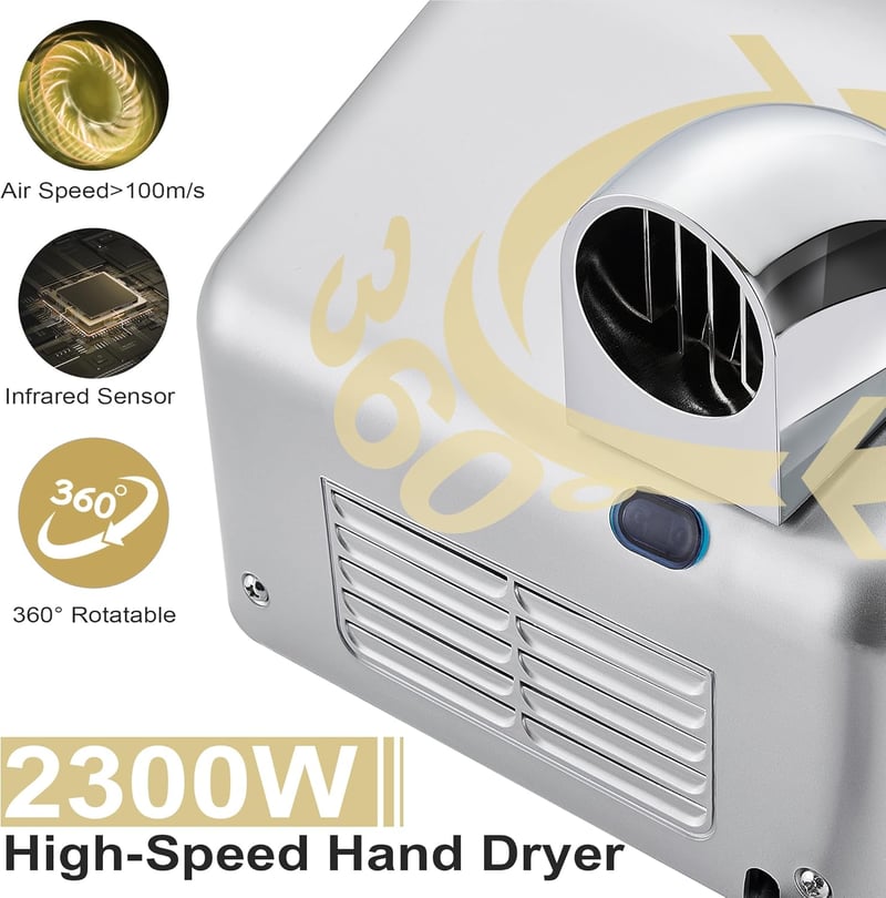 Modundry 2300W Automata Kézszárító, Fali Szerelésű Fürdőszobai Szárító, 5-7 Másodperc