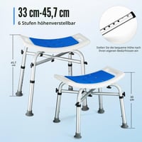 Sprchovacia stolička Modundry pre seniorov a tehotné ženy, hliníková, protišmyková, výškovo nastaviteľná v 6 stupňoch, nosnosť 180 kg, kúpeľňová pomôcka 4