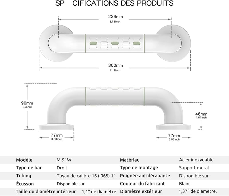 modunful Fürdőszobai Fogódzsámoly Rozsdamentes Acél 30cm Csúszásmentes Fogantyú Világító Gyűrűvel