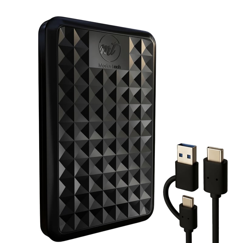 Hard disk extern portabil ModusTech Facet 500 GB, USB-C/USB 3.1 5Gbps, HDD ultra-subțire, Backup, Gaming, PC, Mac, PS4, Xbox, Smart TV, Negru