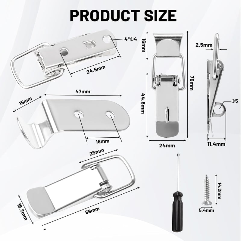 MOERDIFFER 12db Rozsdamentes Feszítőkapocs 90° Sarokrögzítéshez 76,5x24mm Csavarokkal