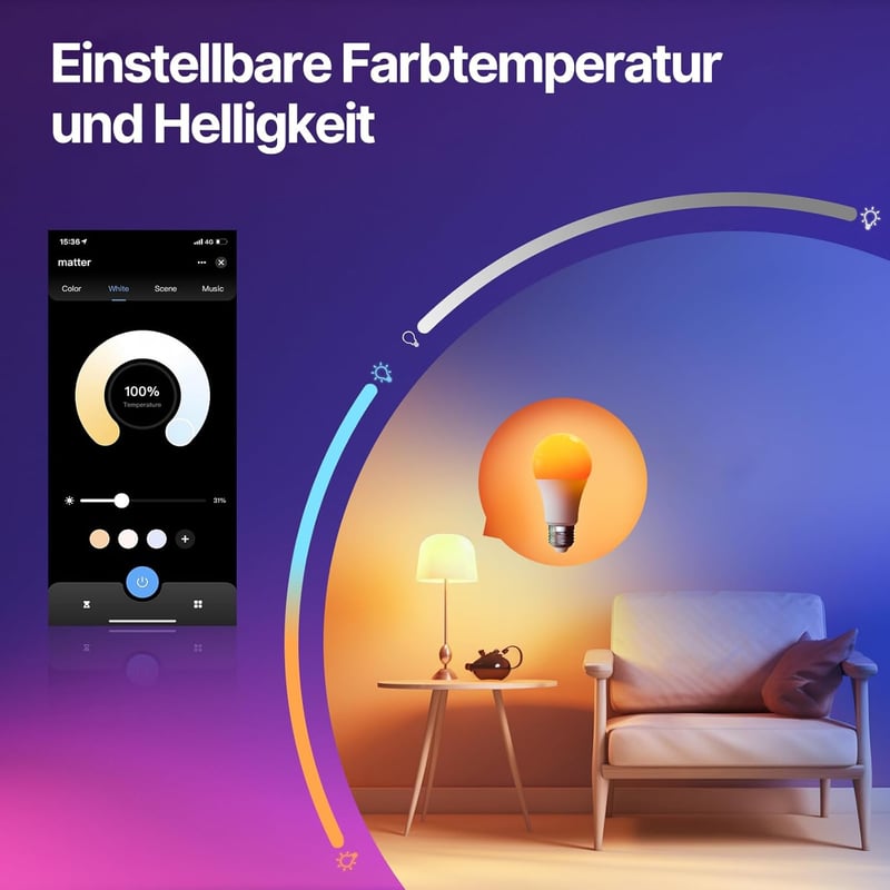 MOES E27 Okos LED Izzó - WiFi Alexa Kompatibilis RGBCW Fényforrás, 16 Millió Szín, Fényerőszabályzás, Zene Szinkronizálás, Apple HomeKit, Go