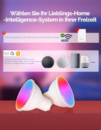 MOES GU10 WiFi Okos LED Izzó - RGB Színváltós, Fényerőszabályozható, 2700K-6500K, Alexa, Google Home és Apple HomeKit Kompatibilis, Zene Szi 2
