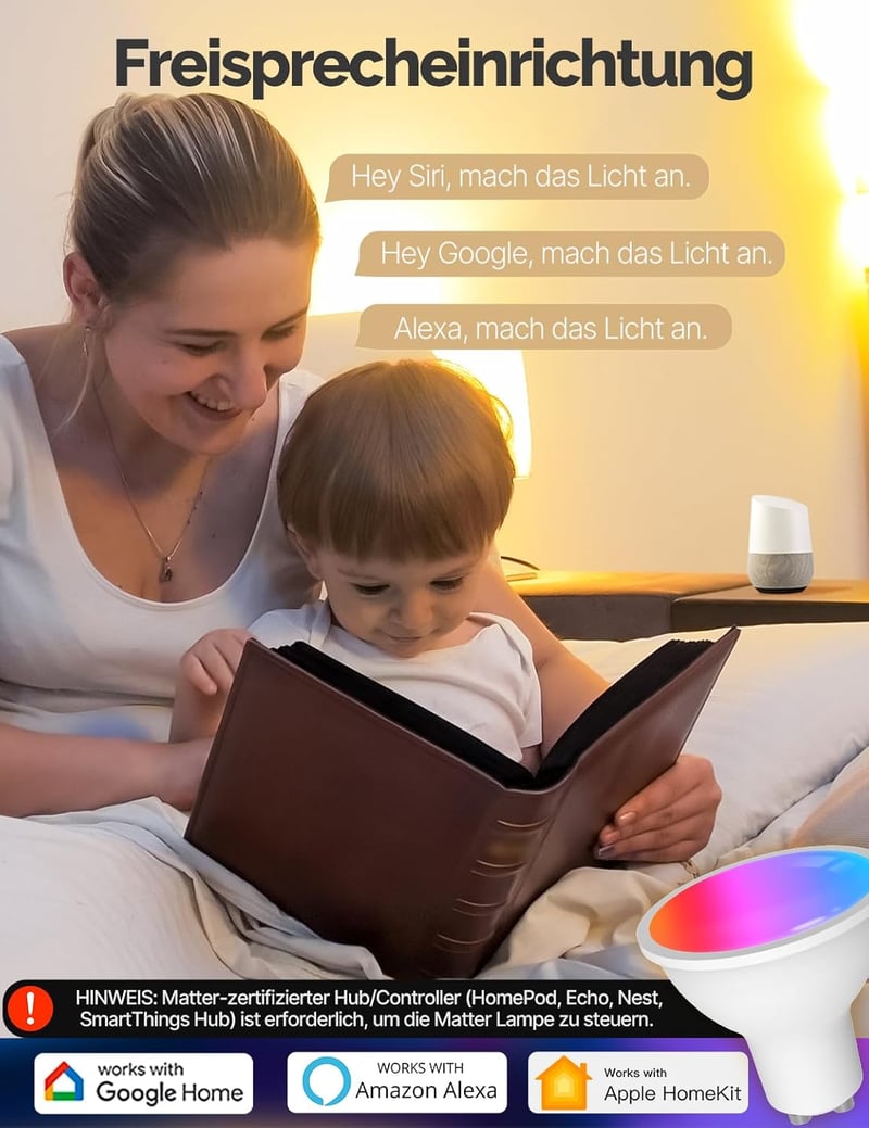 MOES GU10 WiFi Okos LED Izzó - RGB Színváltós, Fényerőszabályozható, 2700K-6500K, Alexa, Google Home és Apple HomeKit Kompatibilis, Zene Szi