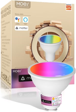 MOES GU10 WiFi Pametna LED Žarulja - RGB Promjena Boje, Prilagodljiva Jačina Svjetla, 2700K-6500K, Kompatibilna s Alexa, Google Home i Apple HomeKit, Glazbena S